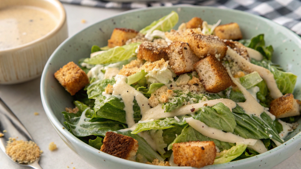 Dairy-free Caesar with tahini-garlic dressing