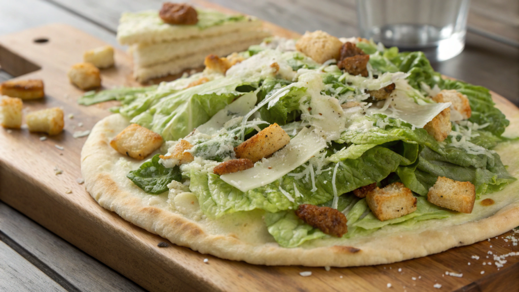 Caesar salad flatbread with parmesan crust