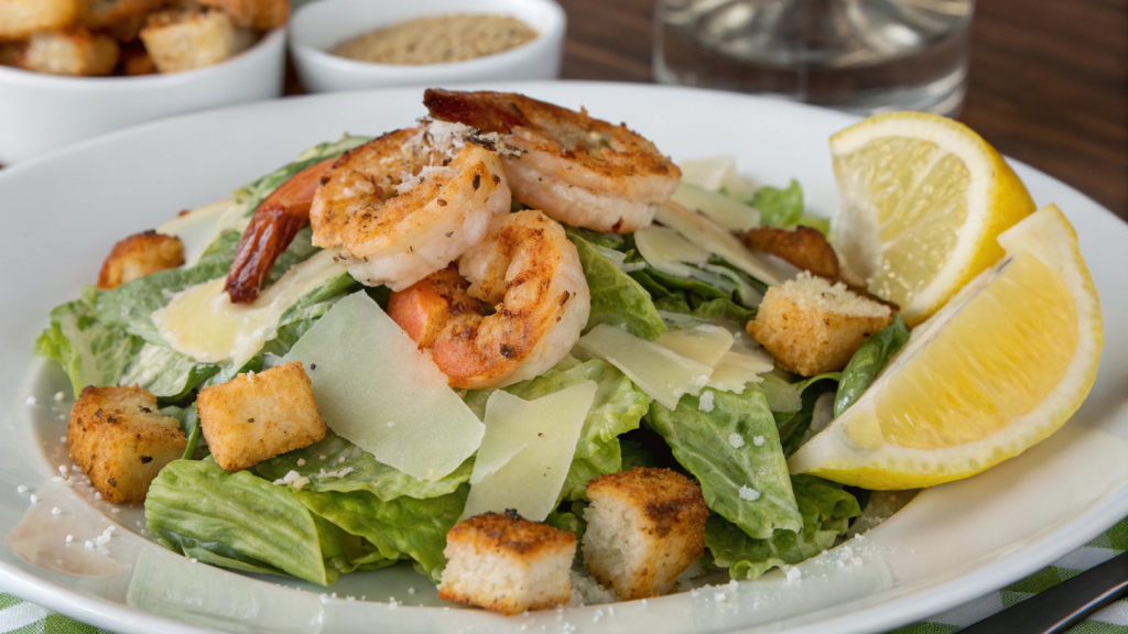 Caesar salad with grilled shrimp