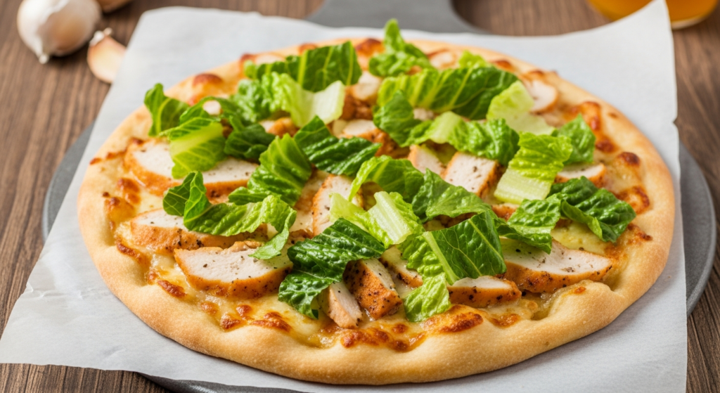 Caesar Pizza with Garlic Flatbread Base