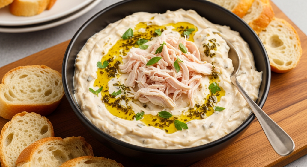 Caesar Dip with Rotisserie Chicken and Herb Oil