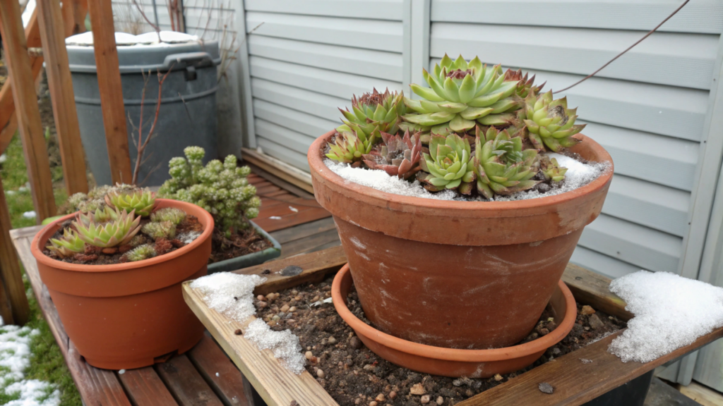 Winter care of potted hens and chicks