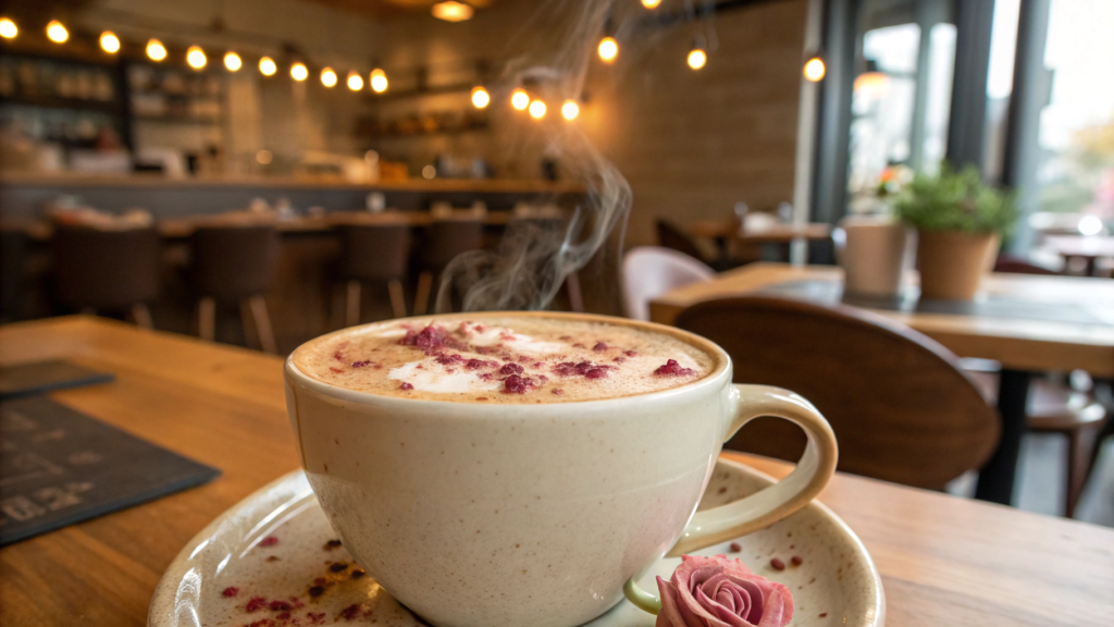Cardamom Pumpkin Sweet Cream Latte with Rose Dust