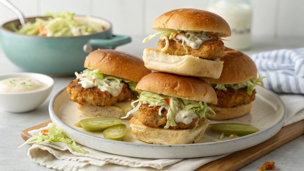 Air-Fried Chicken Caesar Sliders with Pickle Slaw