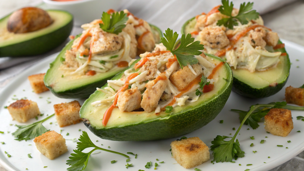 Caesar-Stuffed Avocados with Spicy Drizzle