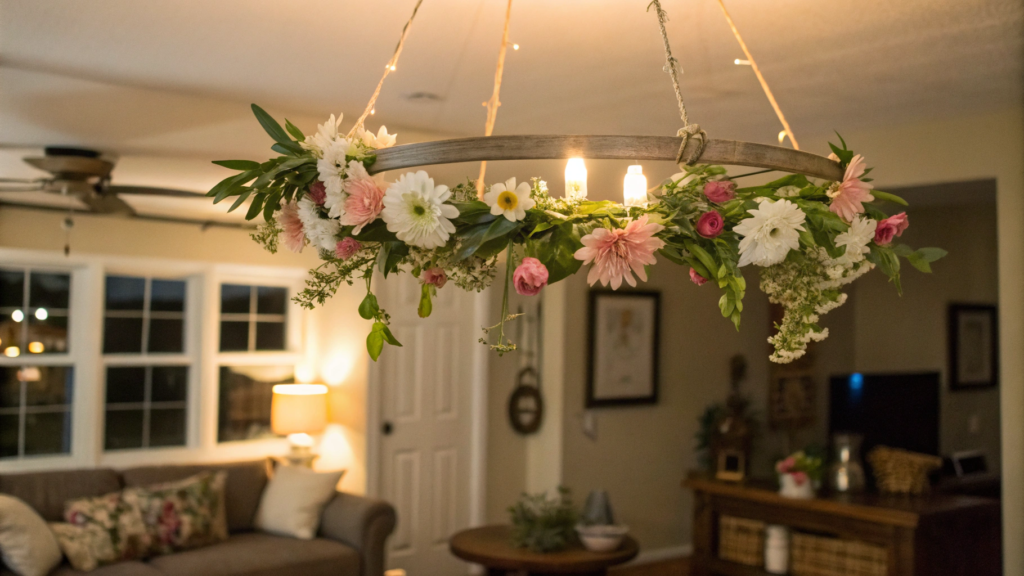 DIY Hanging Flower Chandelier