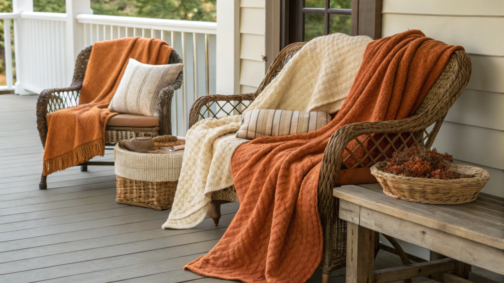 Cozy Blankets On Porch 