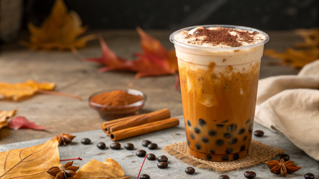 Boba Pumpkin Milk Tea with Homemade Cinnamon Pearls