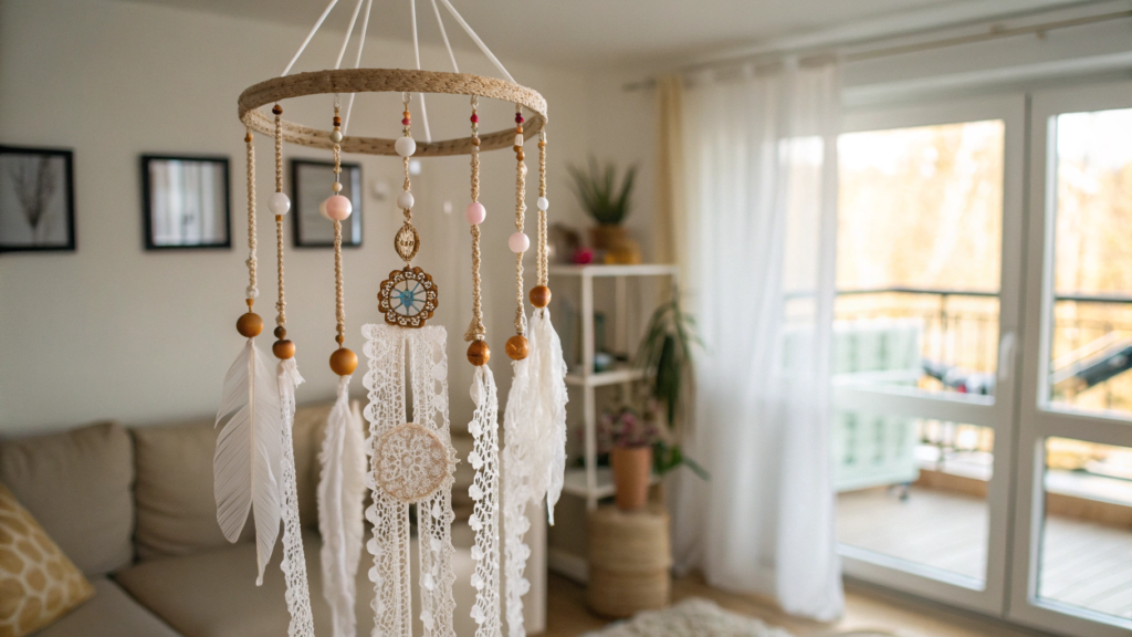 Dreamcatcher-Inspired Mobile with Beads & Lace