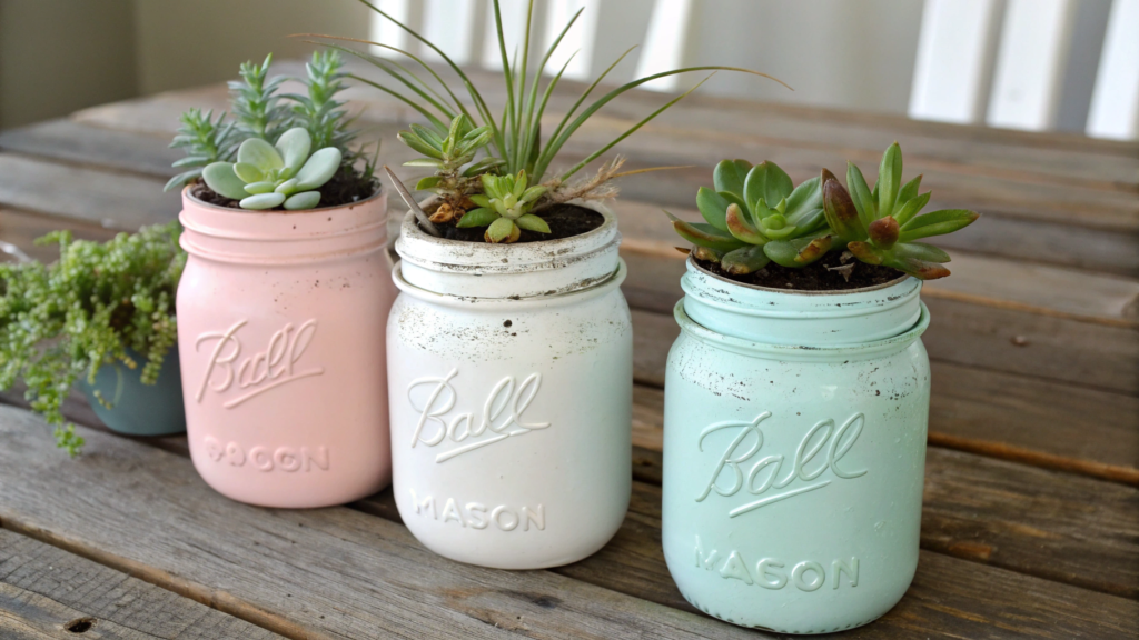 Painted Pastel Mason Jar Planters