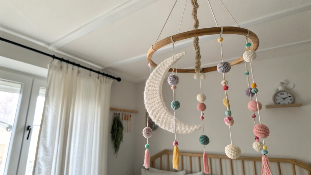 Dreamy Yarn-Wrapped Moon Mobile