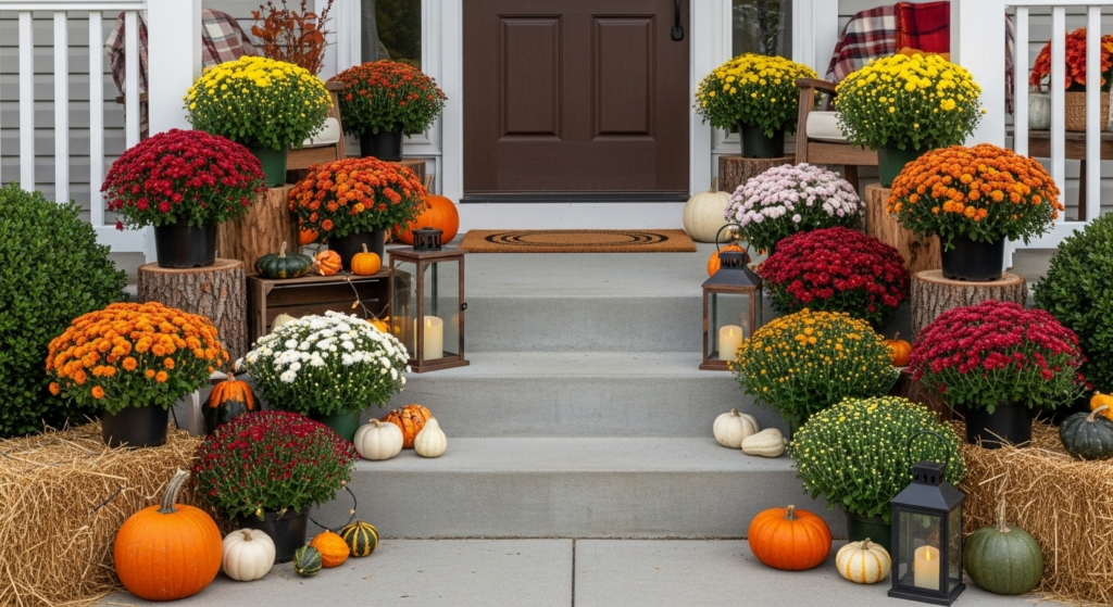 How to Arrange Mums on Front Porch 