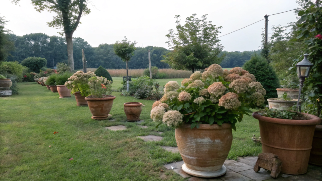 Clay Pots with Rustic Hydrangeas