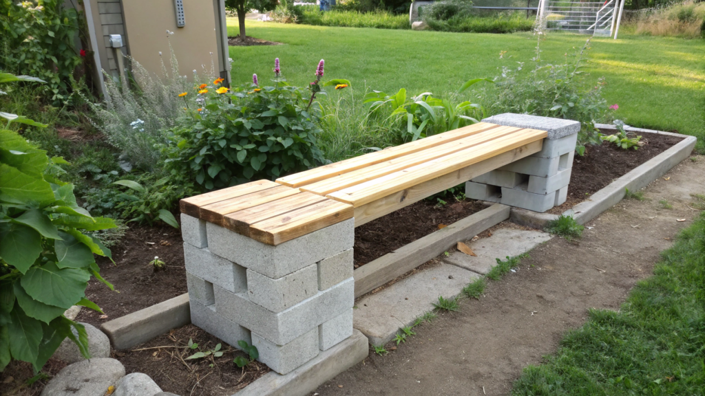 Simple Cinder Block and Wood Bench
