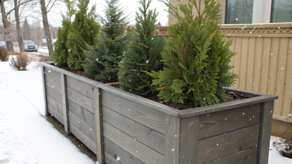 Sturdy Cedar Planter Box with Evergreens