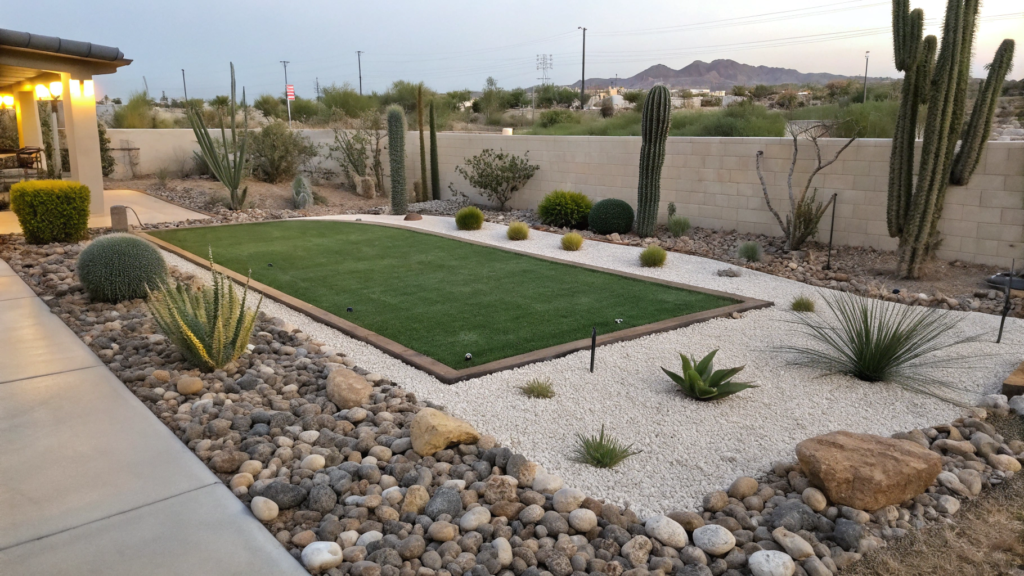 Desert Landscaping with Artificial Turf Mix