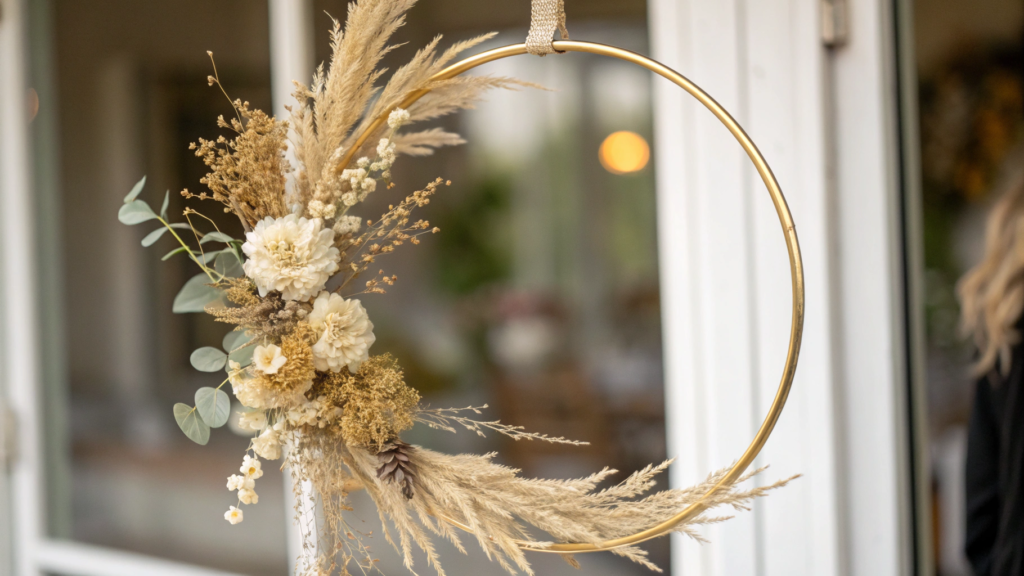 Minimalist Gold Hoop Wreath with Dried Florals