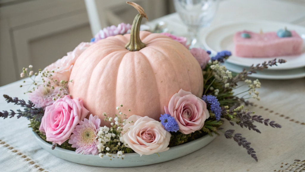 Pink Pumpkin with Soft Pastel Blooms