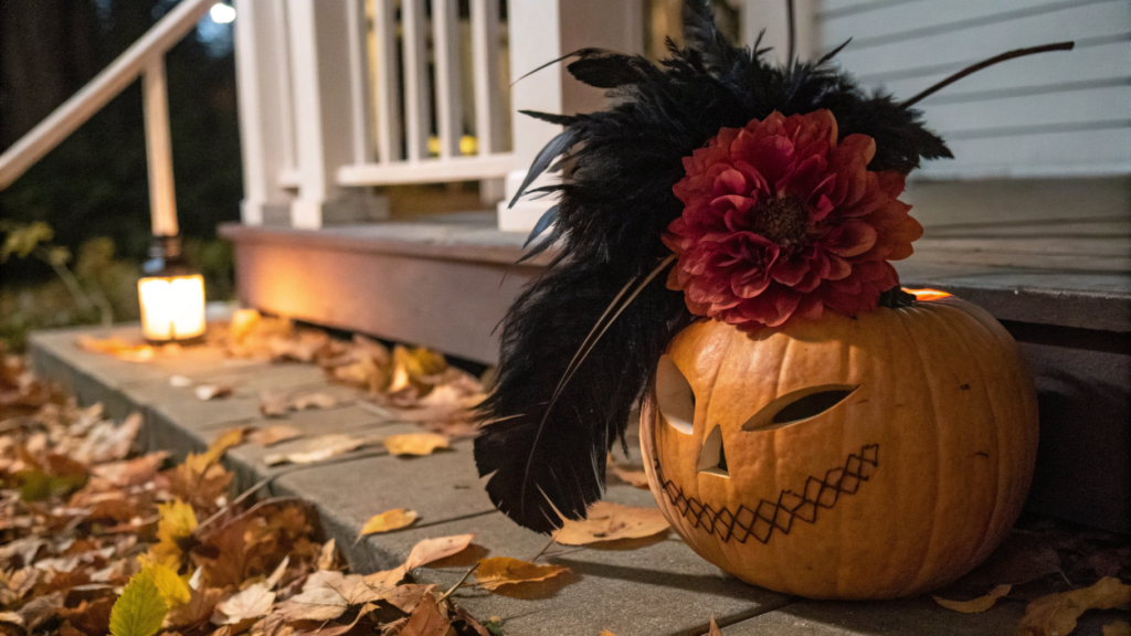 Feather & Dahlia Halloween Pumpkin Floral