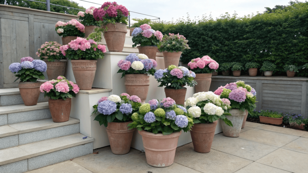 Tiered Hydrangea Pot Arrangements