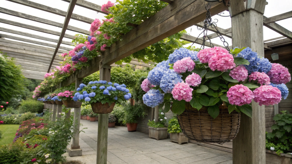 Hydrangeas in Hanging Baskets
