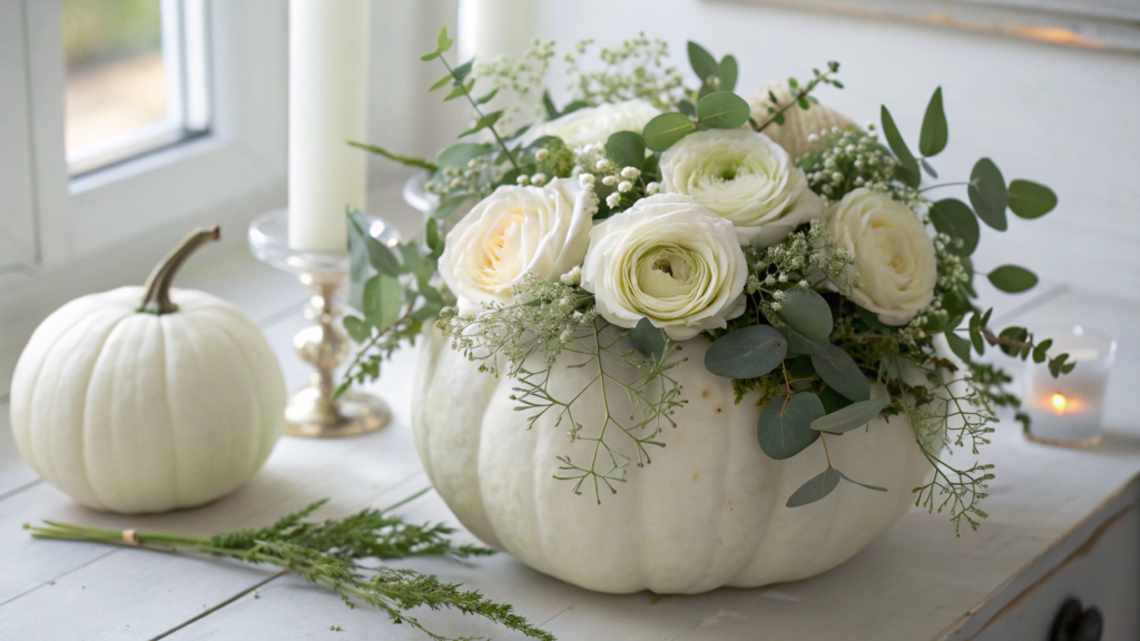 White Ranunculus Wedding Pumpkin 