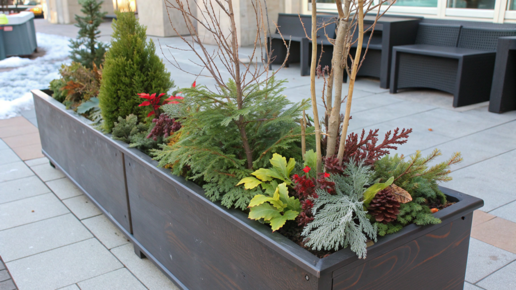 Outdoor Rectangle Planter Box with Mixed Winter Foliage