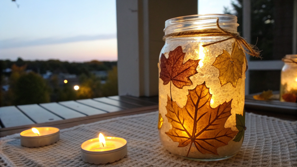 Golden Leaf Mason Jar Vase