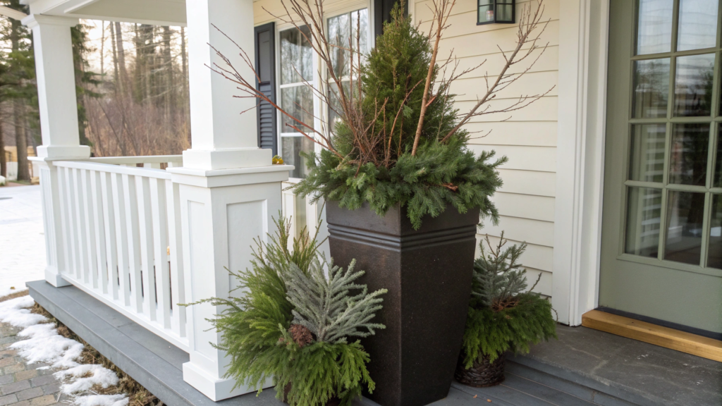 Tall Winter Planter Box for Porch Corners