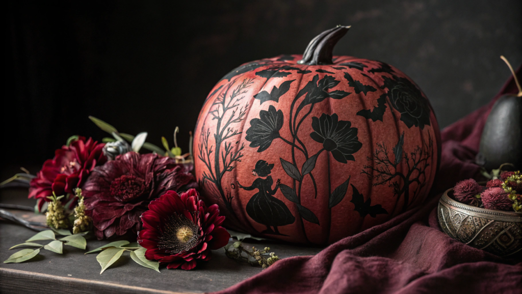 Moody Burgundy & Black Floral Pumpkin