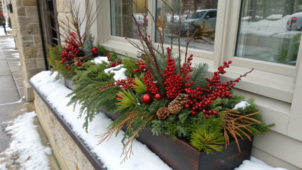 Window Box Arrangements with Winter Berries
