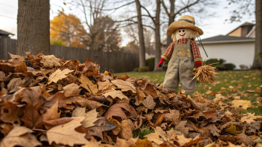 Leaf Pile Scarecrow Setup