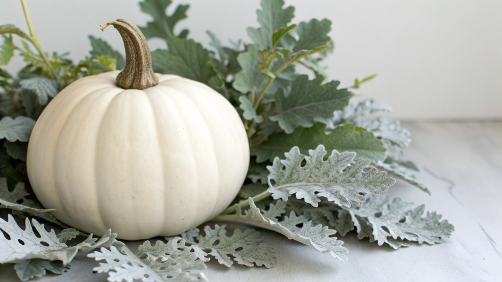 Minimalist White Pumpkin + Dusty Miller