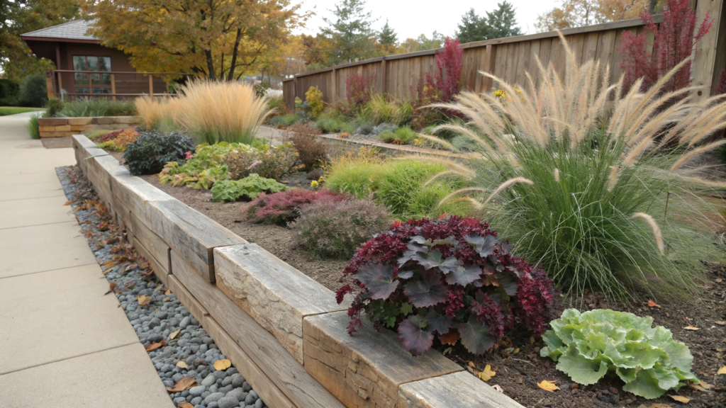 Rustic Fall Bed: Ninebark, Kale & Fountain Grass