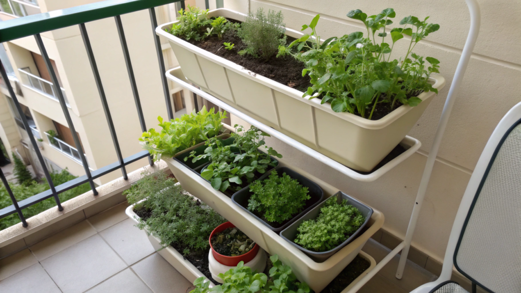 Compact Herb Garden in Tiered Planters