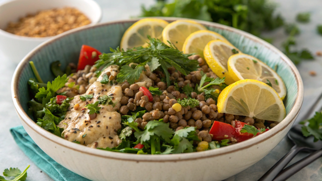 Herby Tahini Harvest Bowl with Lentils
