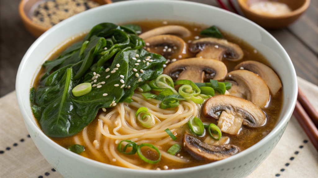 Miso Mushroom Ramen with Baby Spinach