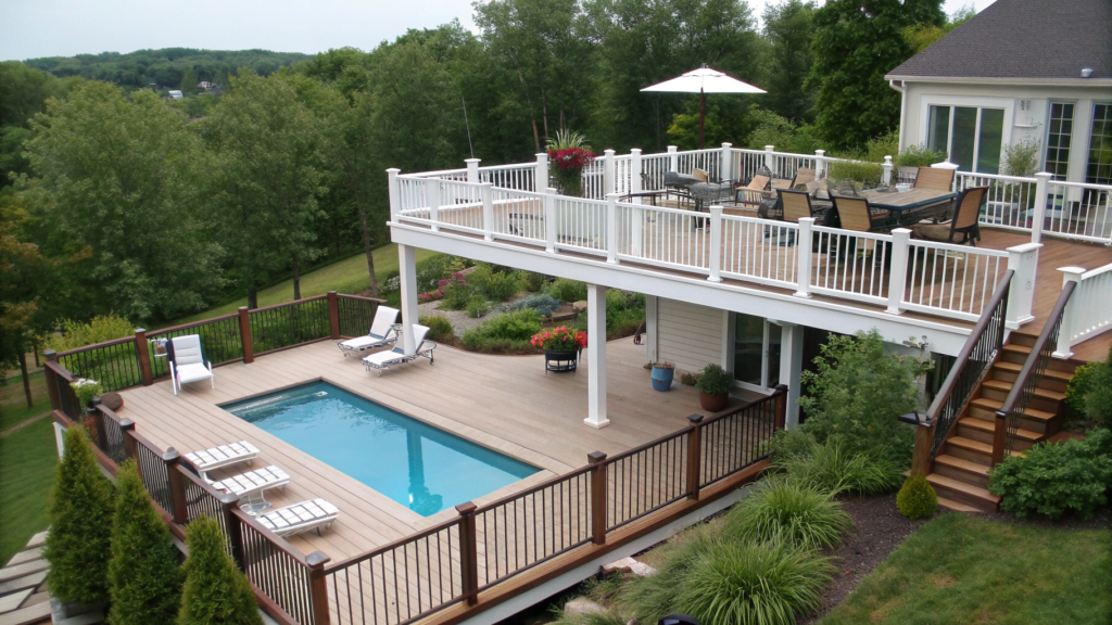 Two-Level Deck Overlooking a Pool
