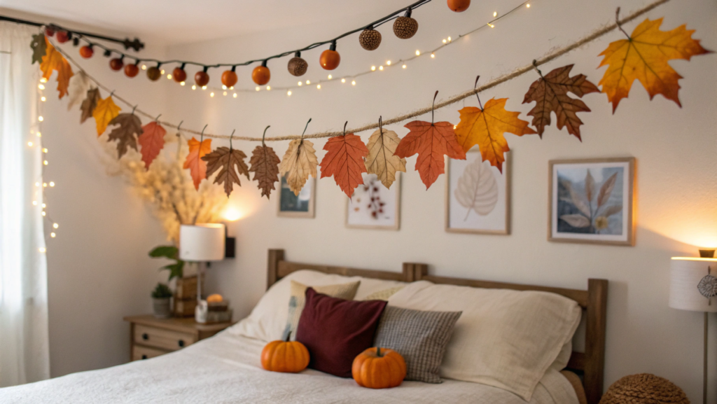 DIY Fall Garland Hanging Above the Bed