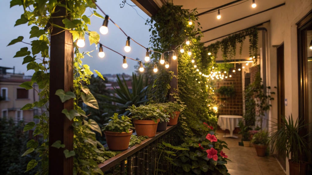 Hanging String Lights to Enhance Greenery