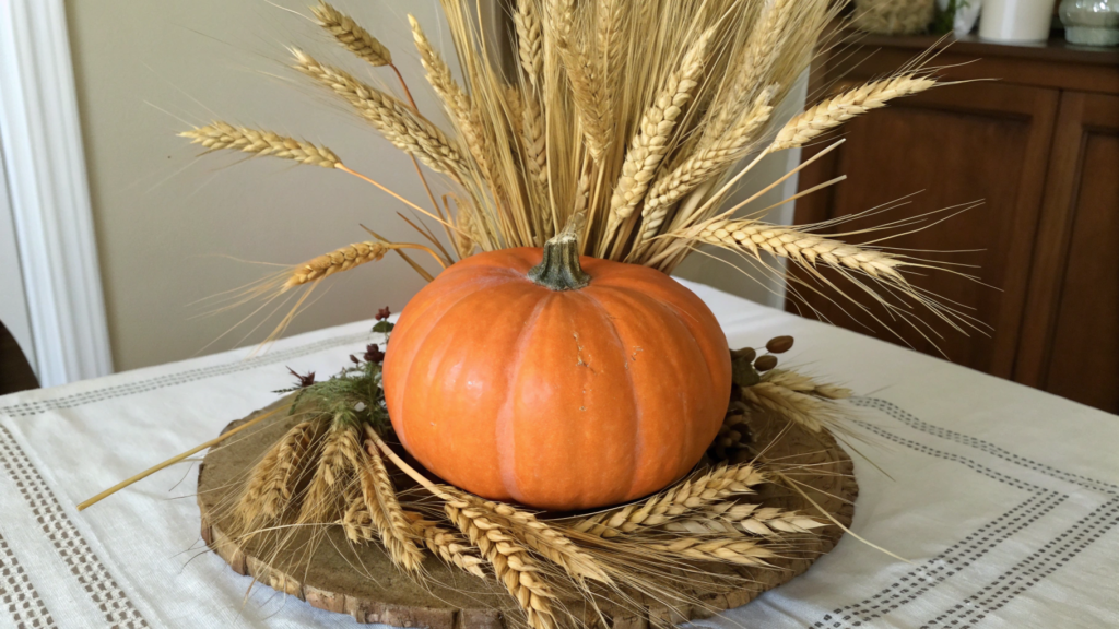 Rustic Wheat & Pumpkin Centerpiece