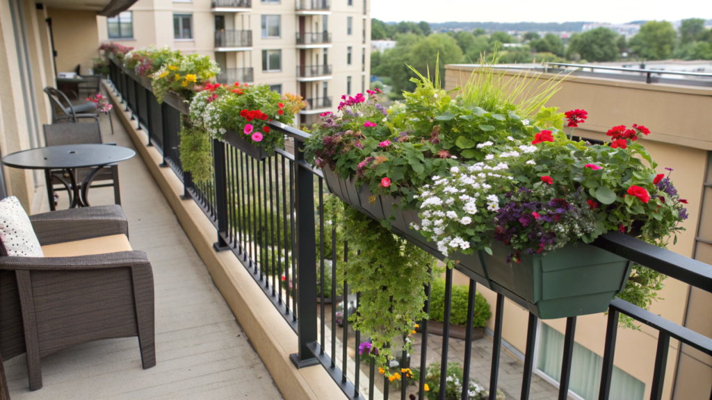 Rail Planters with Overflowing Flowers