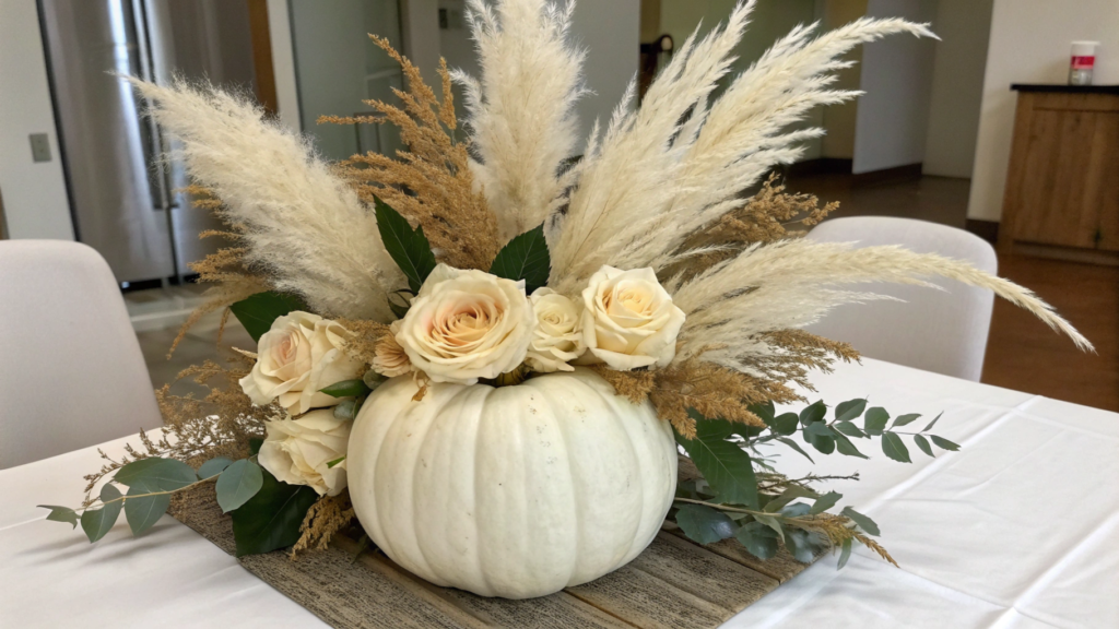 Pumpkin Floral with Pampas & Cream Roses