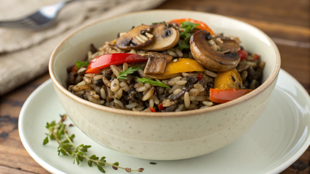 Warm Wild Rice Harvest Bowl with Mushrooms