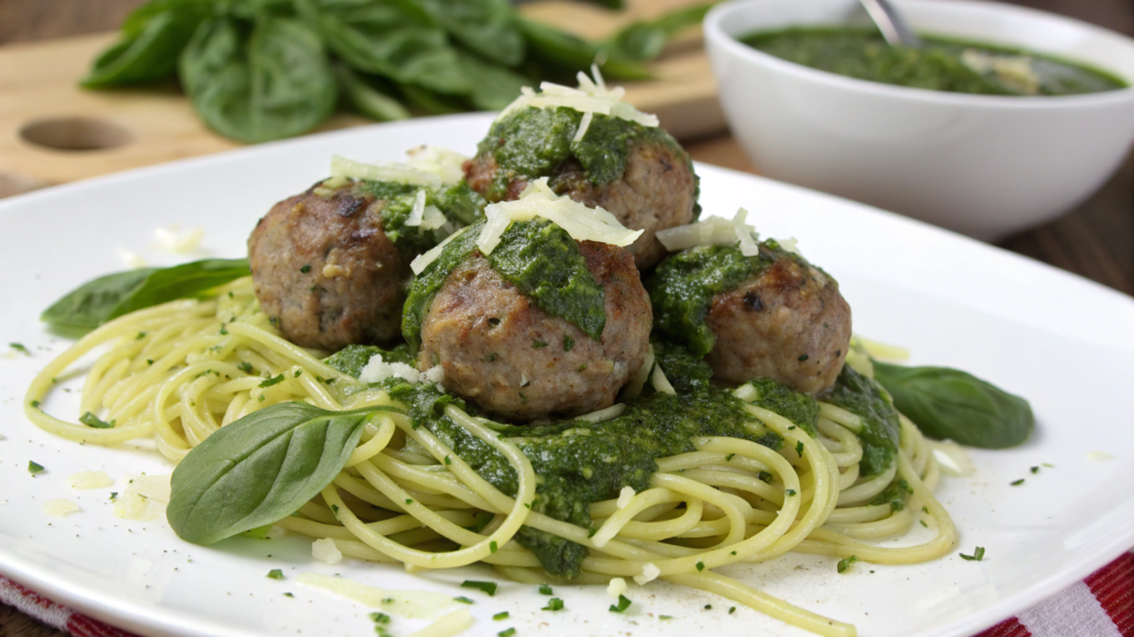Turkey Meatballs with Spinach Pesto