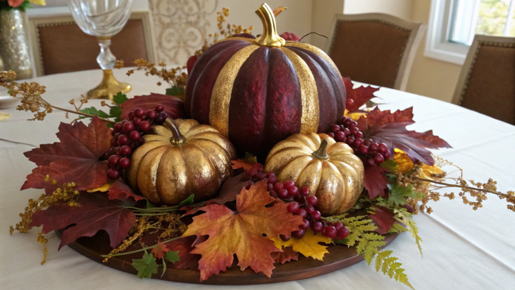 Burgundy & Gold Pumpkin Arrangement