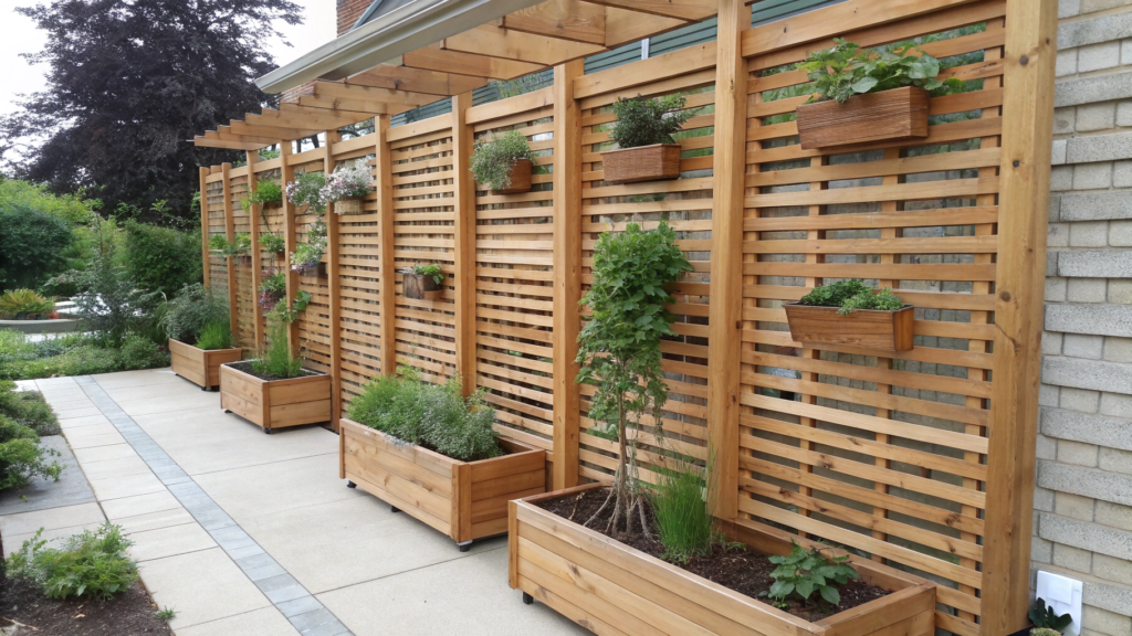 Cedar Slatted Trellis with Vertical Planters