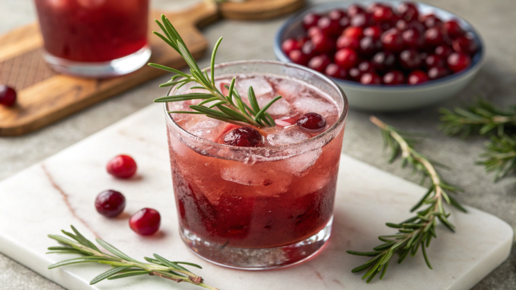 Cranberry Bourbon Smash with Rosemary Sprig