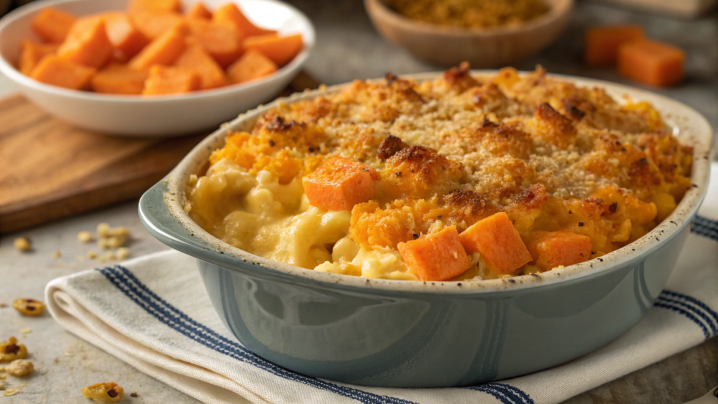 Sweet Potato Mac and Cheese with a Cheddar Crust