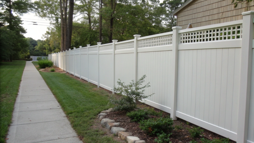 Low-Maintenance Vinyl Trellis Along a Fence Line